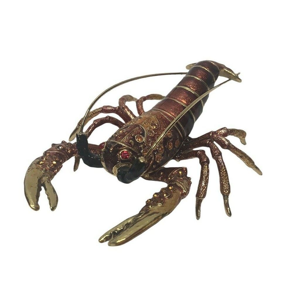 Lobster Trinket Box Swarovski Crystal Stones‎ Enamel inside letter K Jewelry